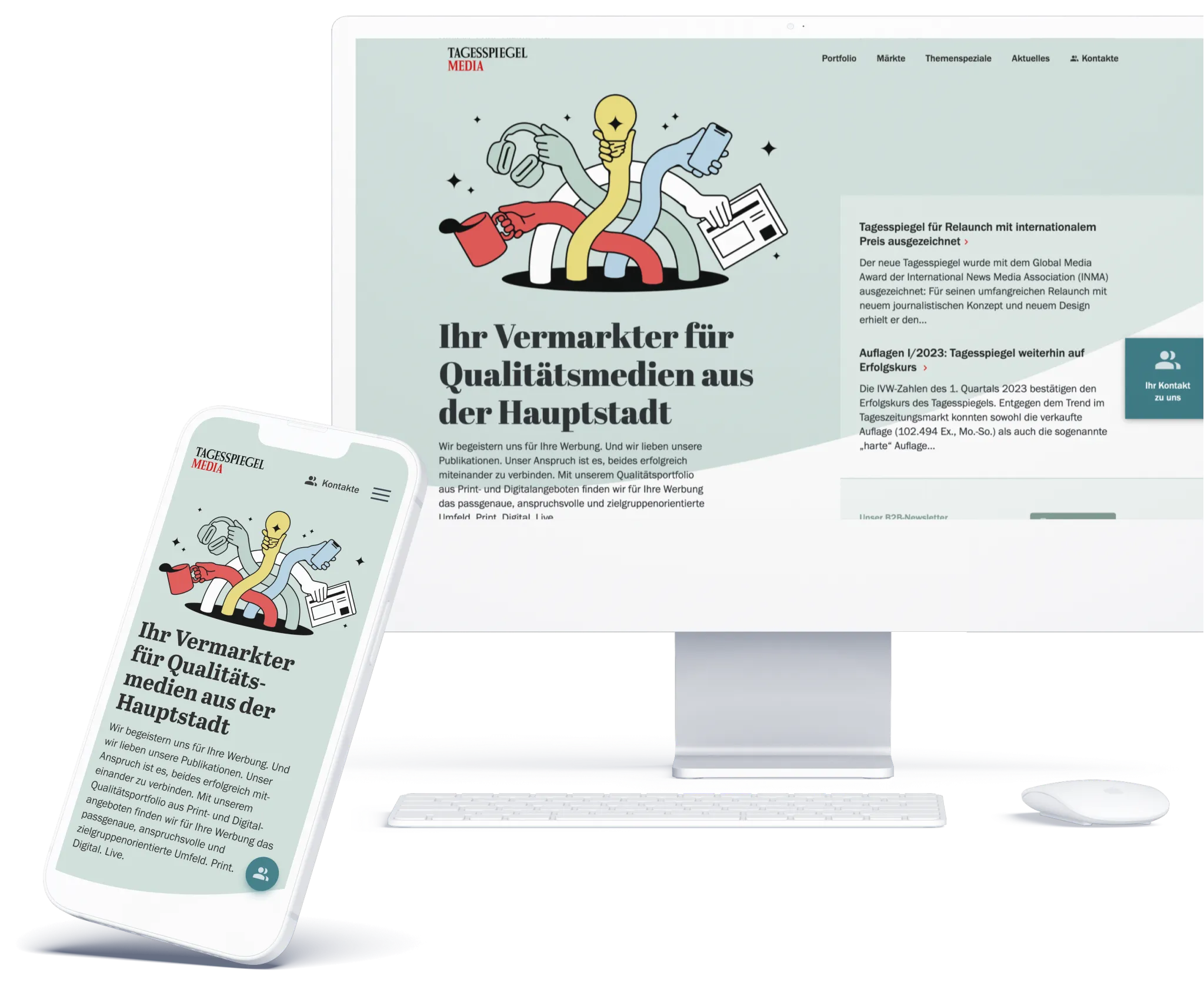 Ansichten der Tagesspiegel-Media Website auf unterschiedlich großen Displays