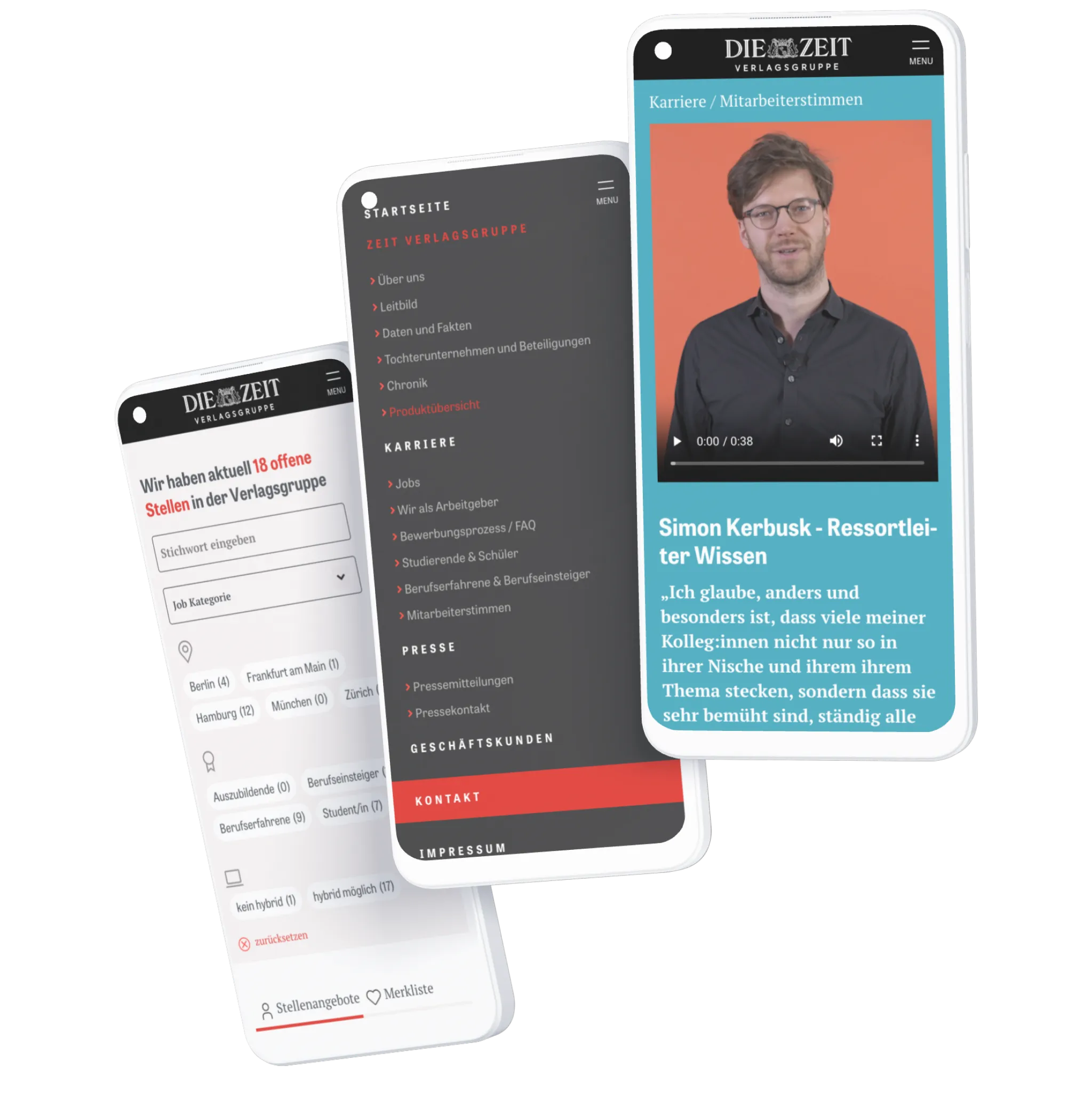 Ansicht der Zeit-Verlagsgruppen Website auf mobilen Geräten
