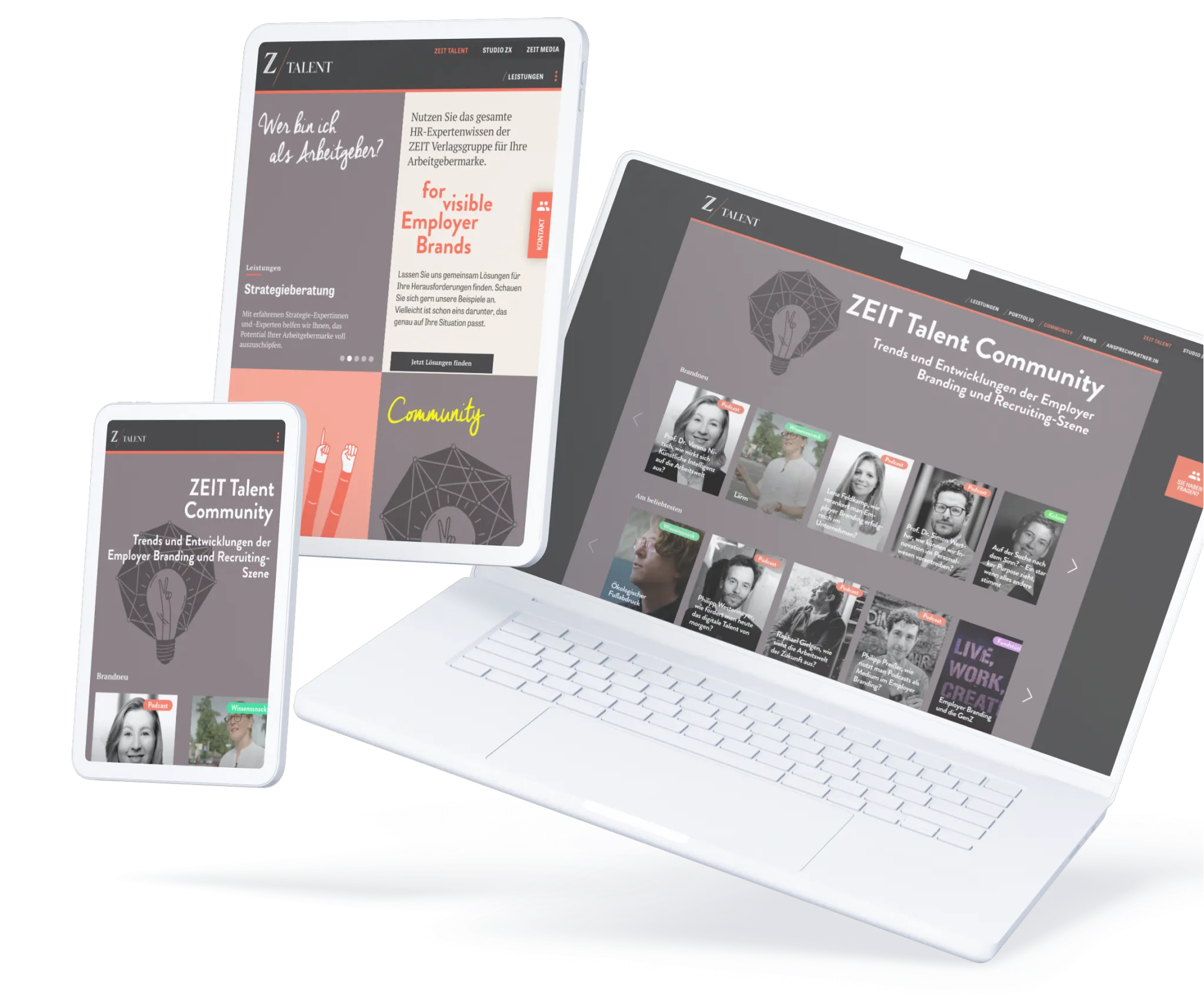 Mobile Mockups der Zeit-Talent Website