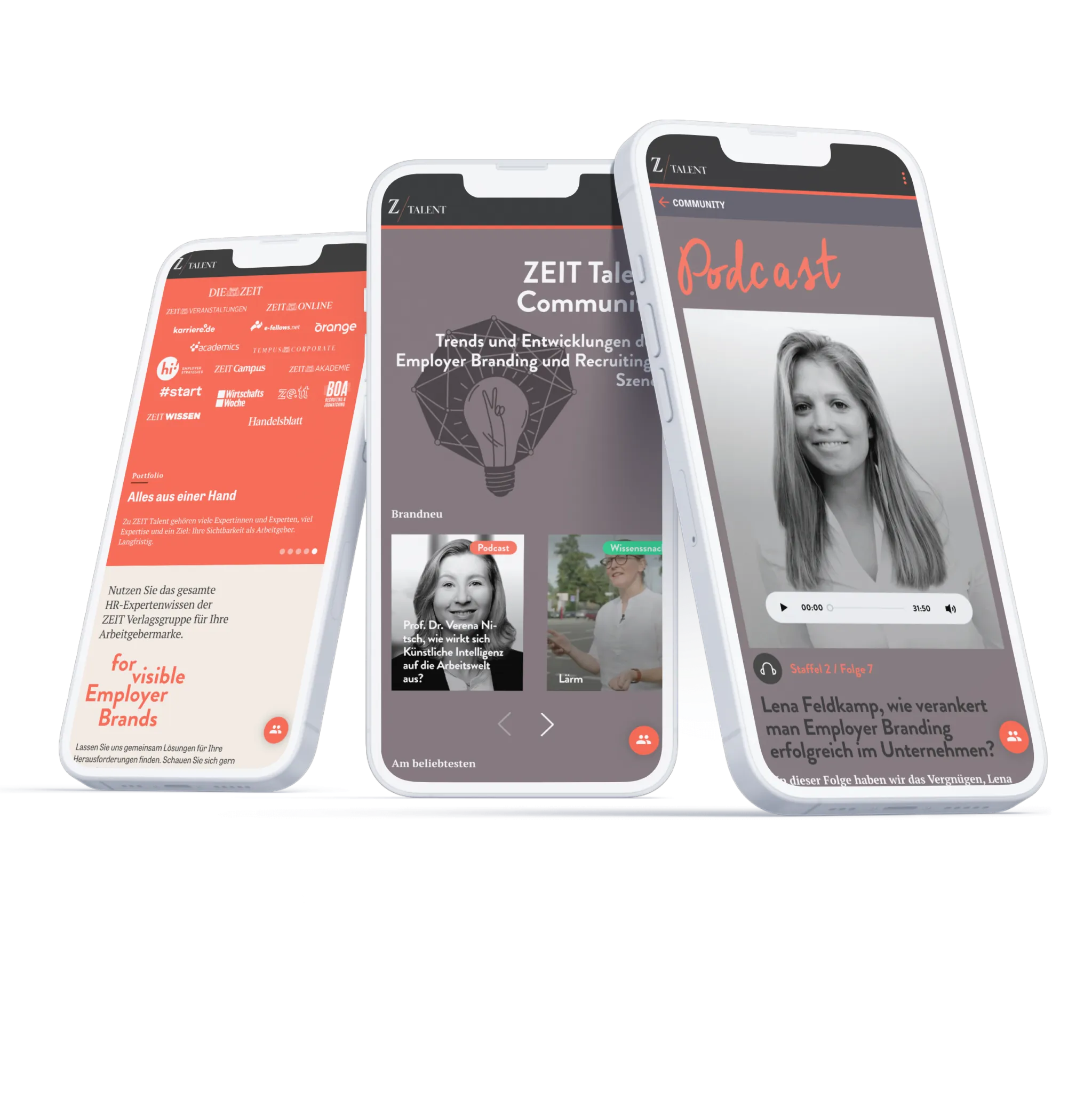 Ansicht der ZEIT Talent Website auf mehreren mobilen Displays