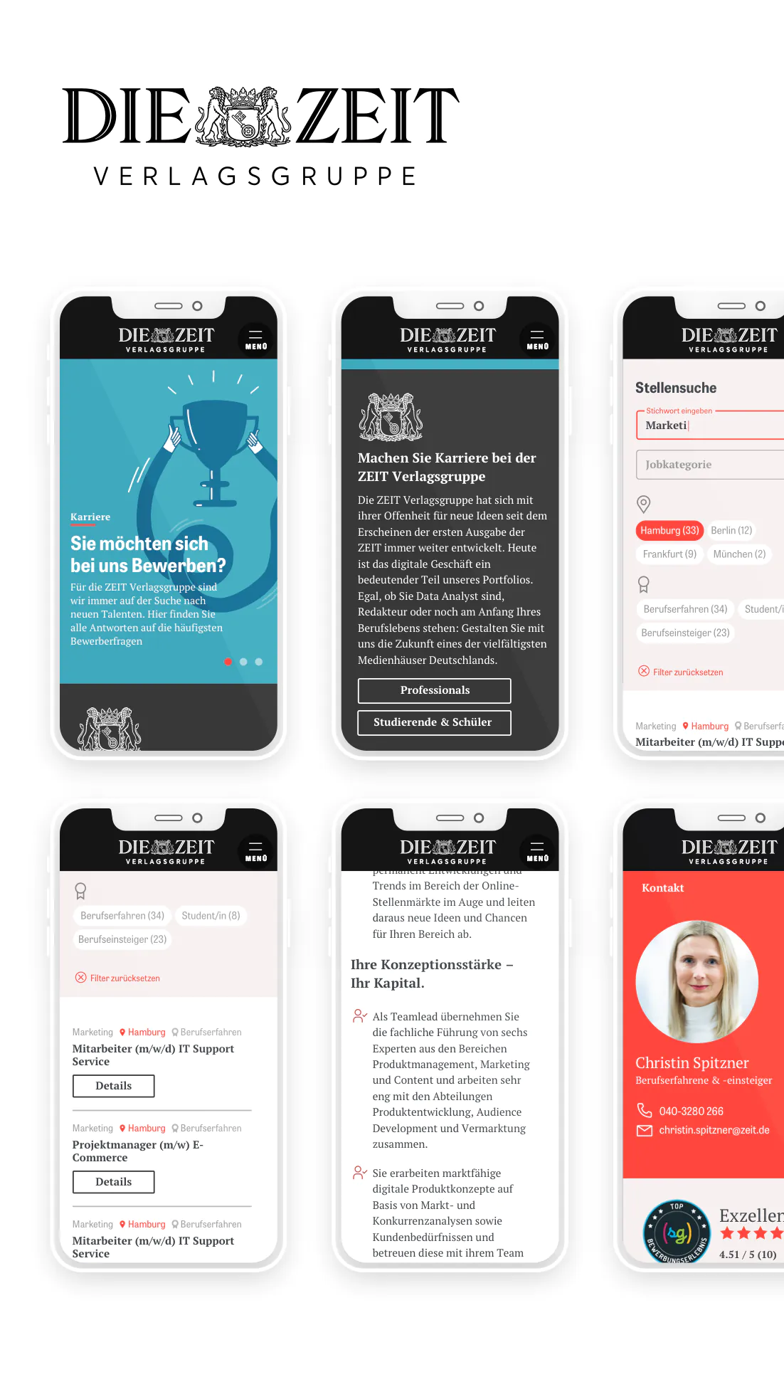 ZEIT Verlagsgruppe Website auf mehreren mobilen Devices