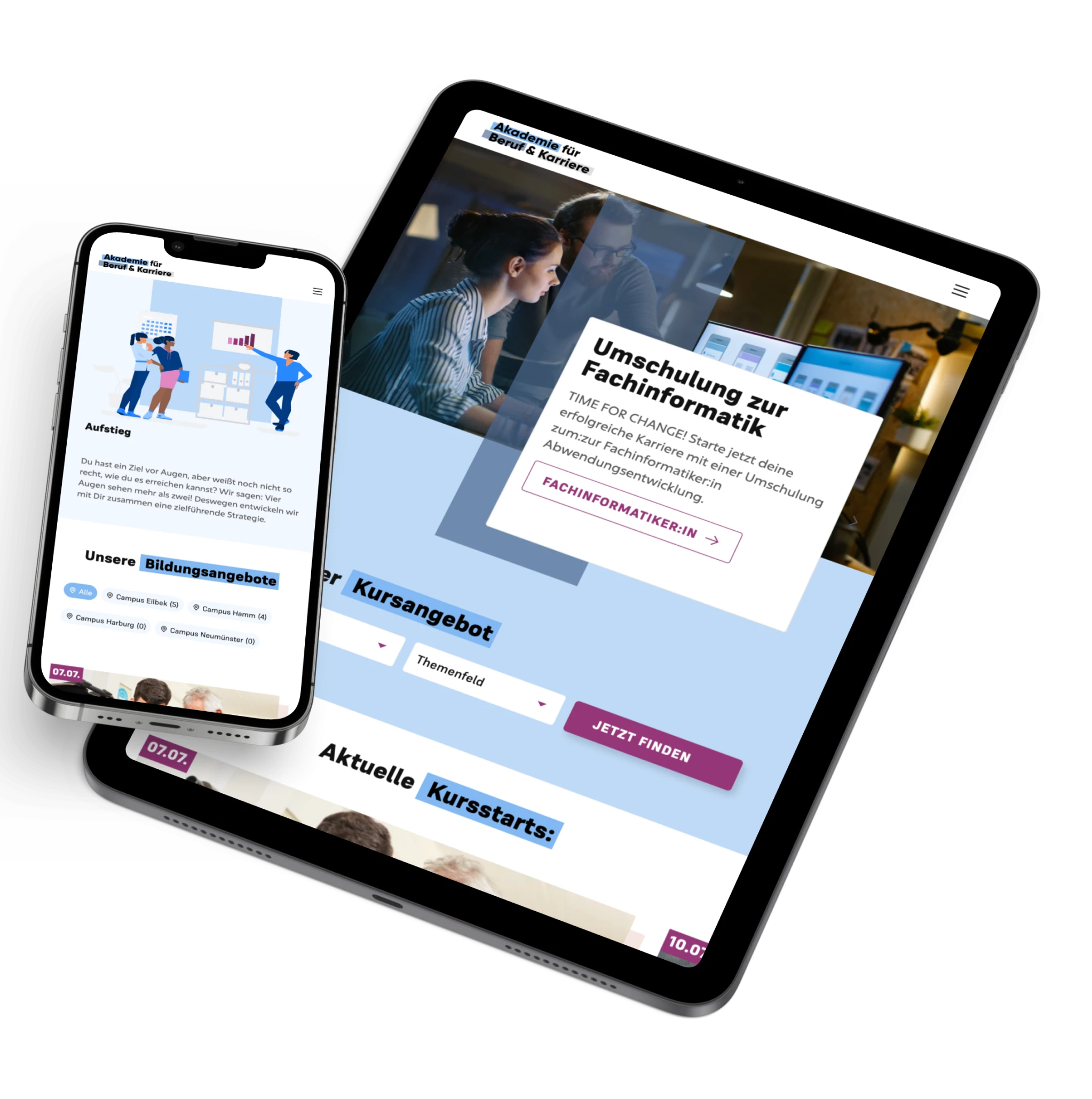 Akademie für Beruf und Karriere Webdesign Mockup Mobil und Tablet