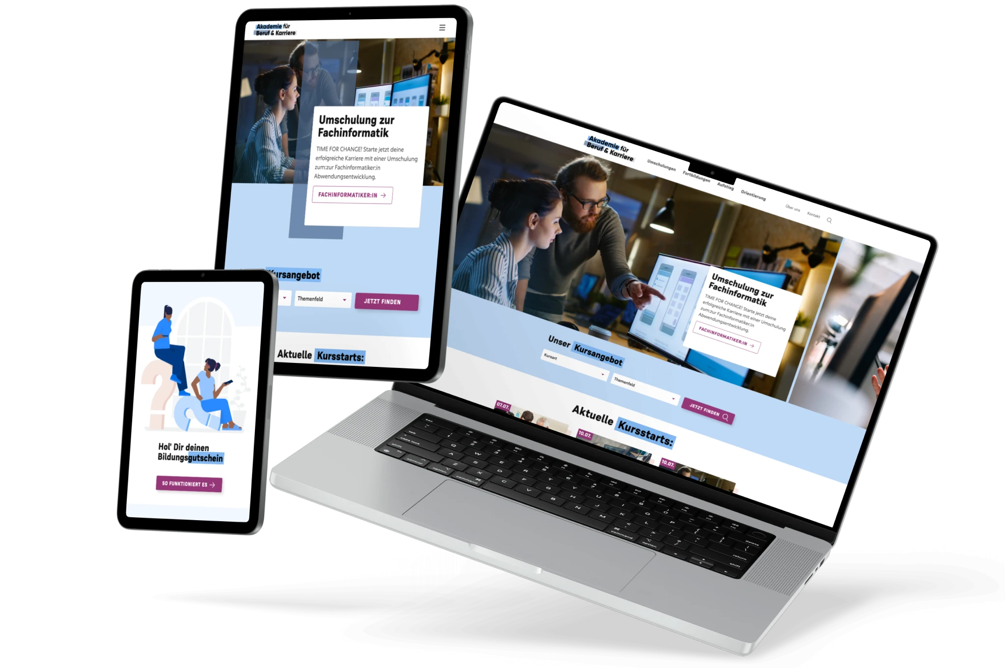 Akademie für Beruf und Karriere Webdesign Mockup verschieden große Devices