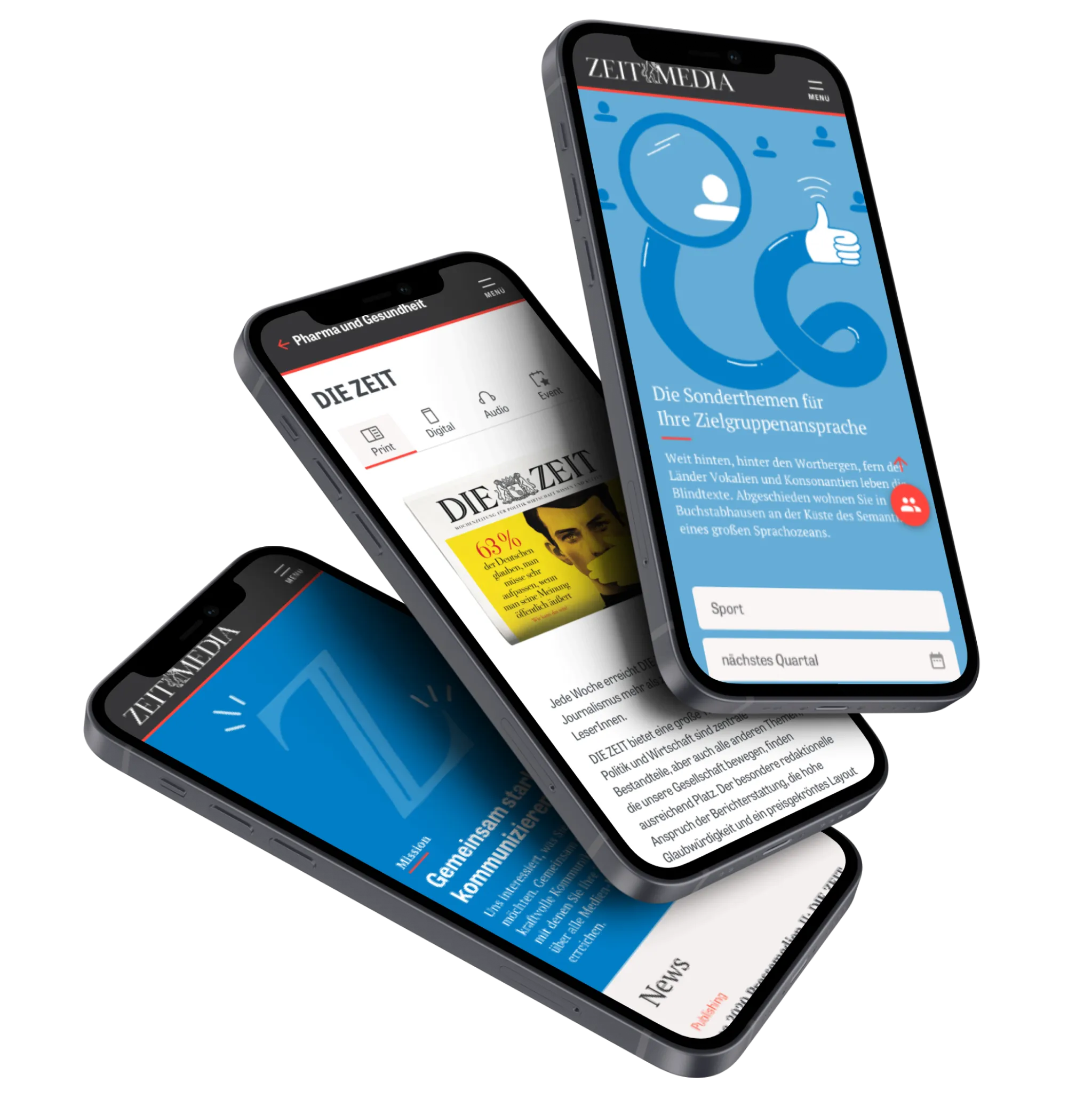 Mobile Mockups der Zeit-Media Website