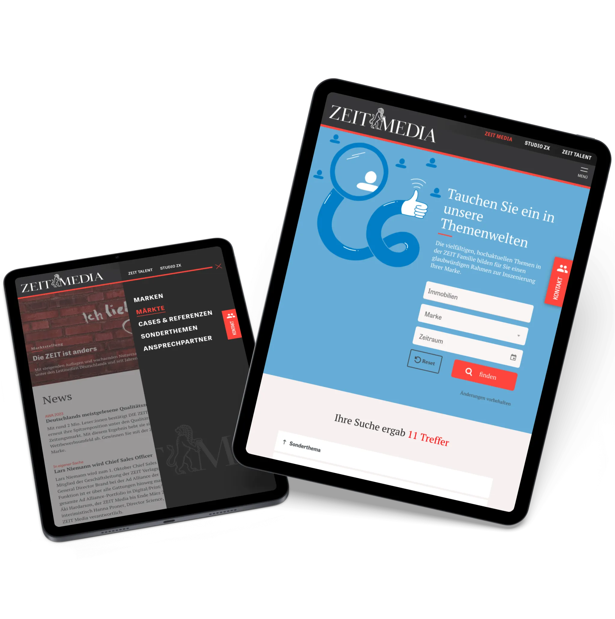 Mobile Mockups der Zeit-Media Website