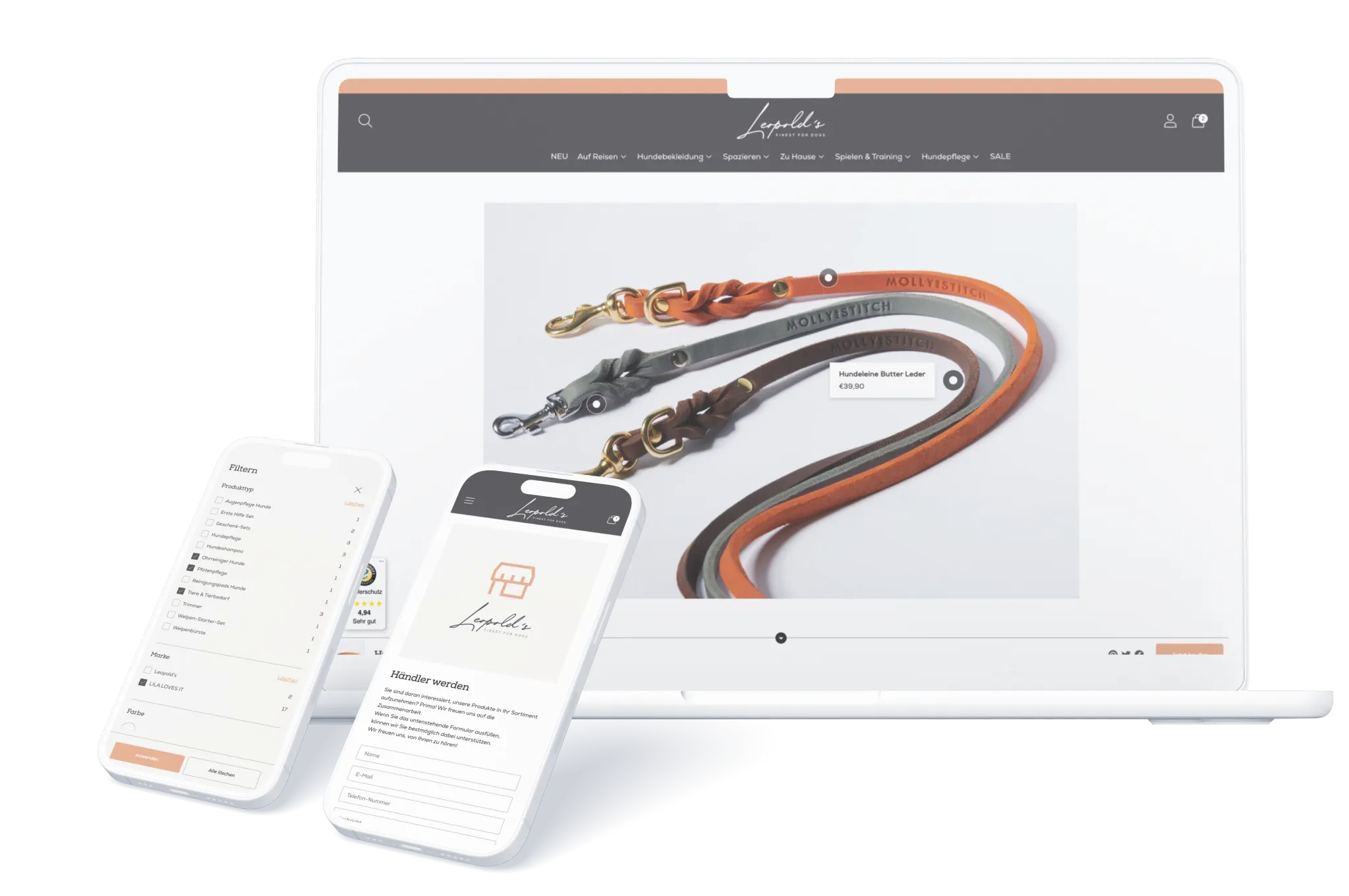 Mockup der Leopolds-Finest Website auf einem Laptop und mobilen-Display