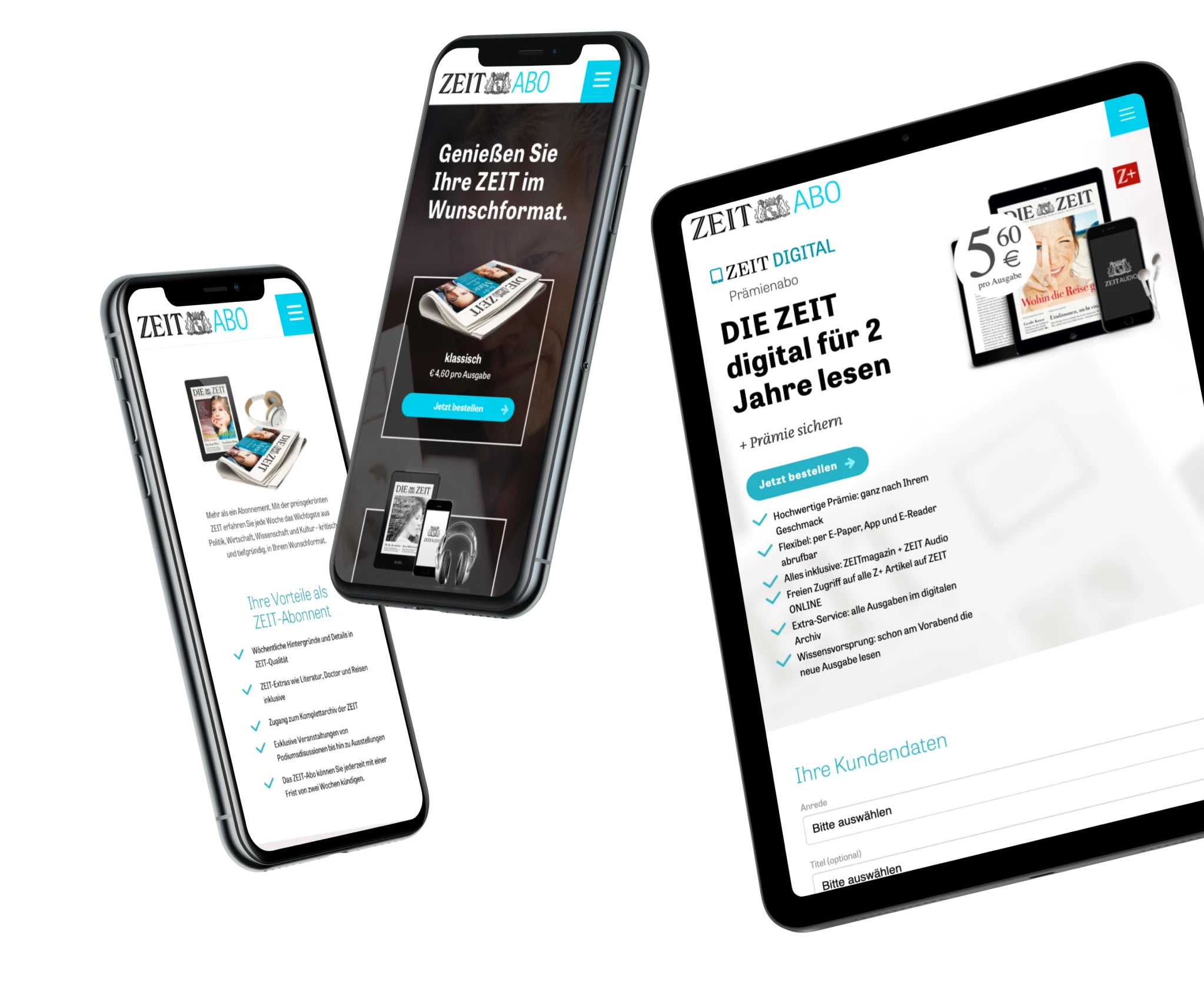 ZEIT Aboshop Webdesign Mockup iPhone und iPad