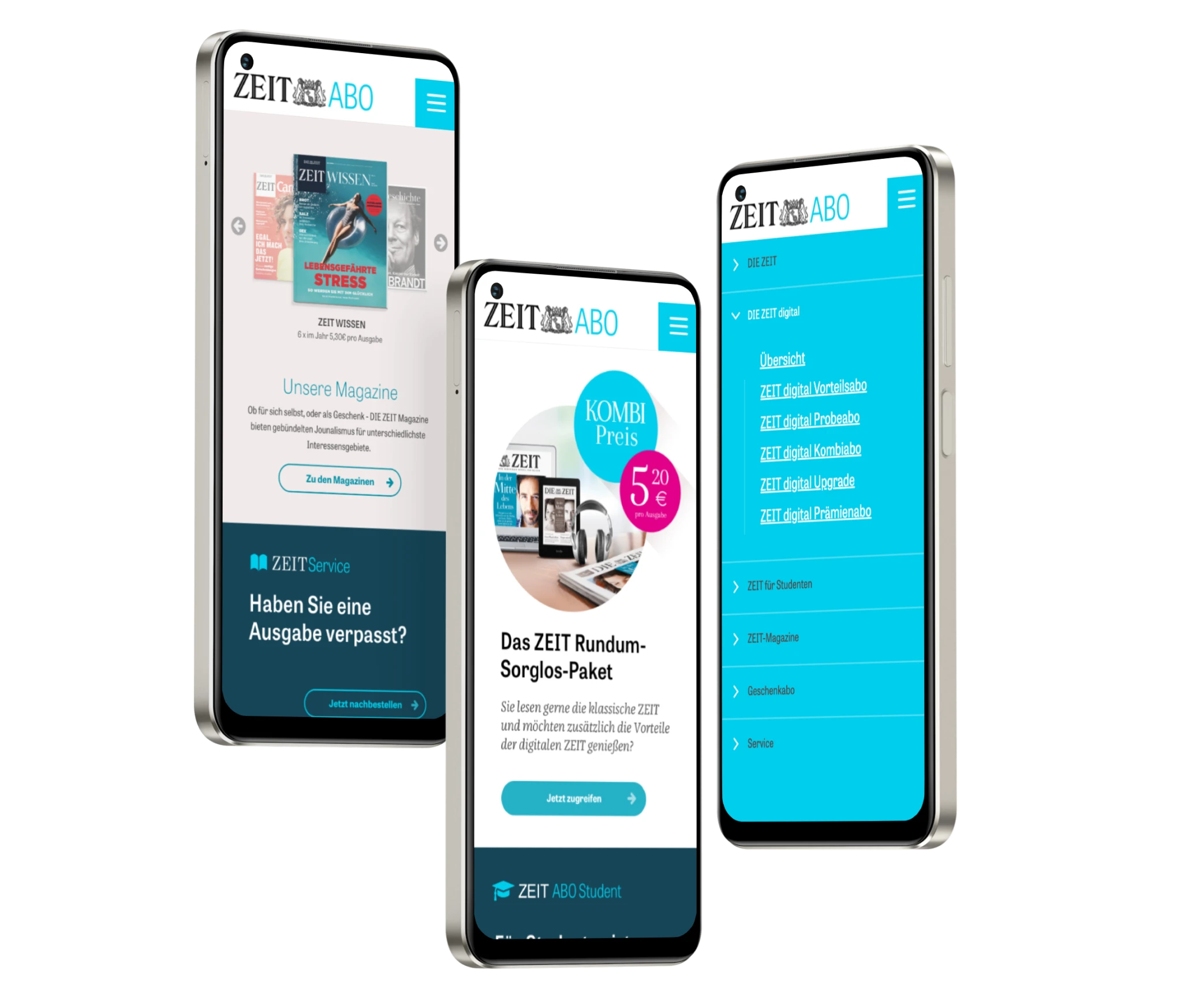 ZEIT Aboshop Webdesign Mockup mobile Screens