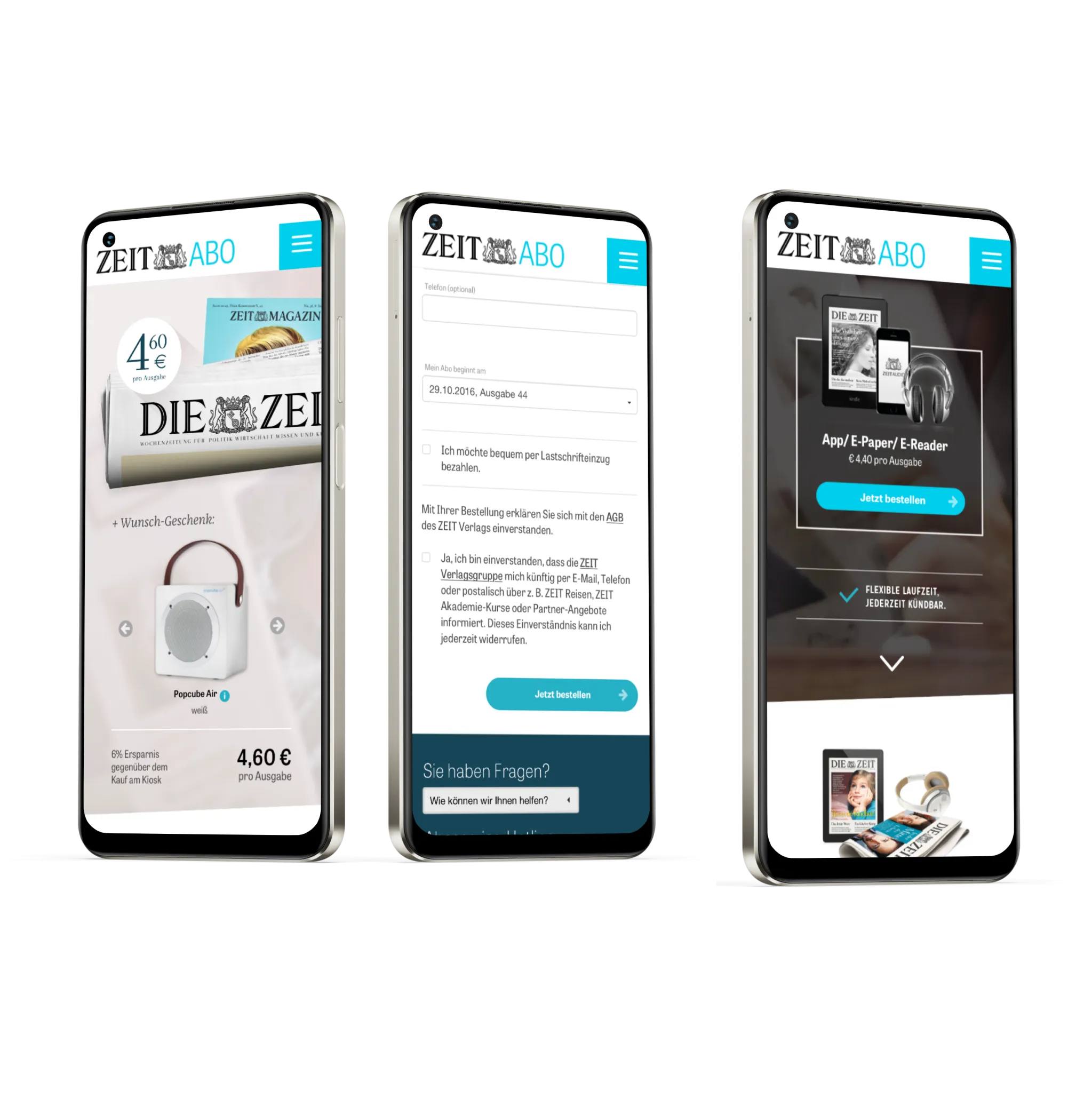 Ansicht des ZEIT Abo-Shops auf mobilen Displays