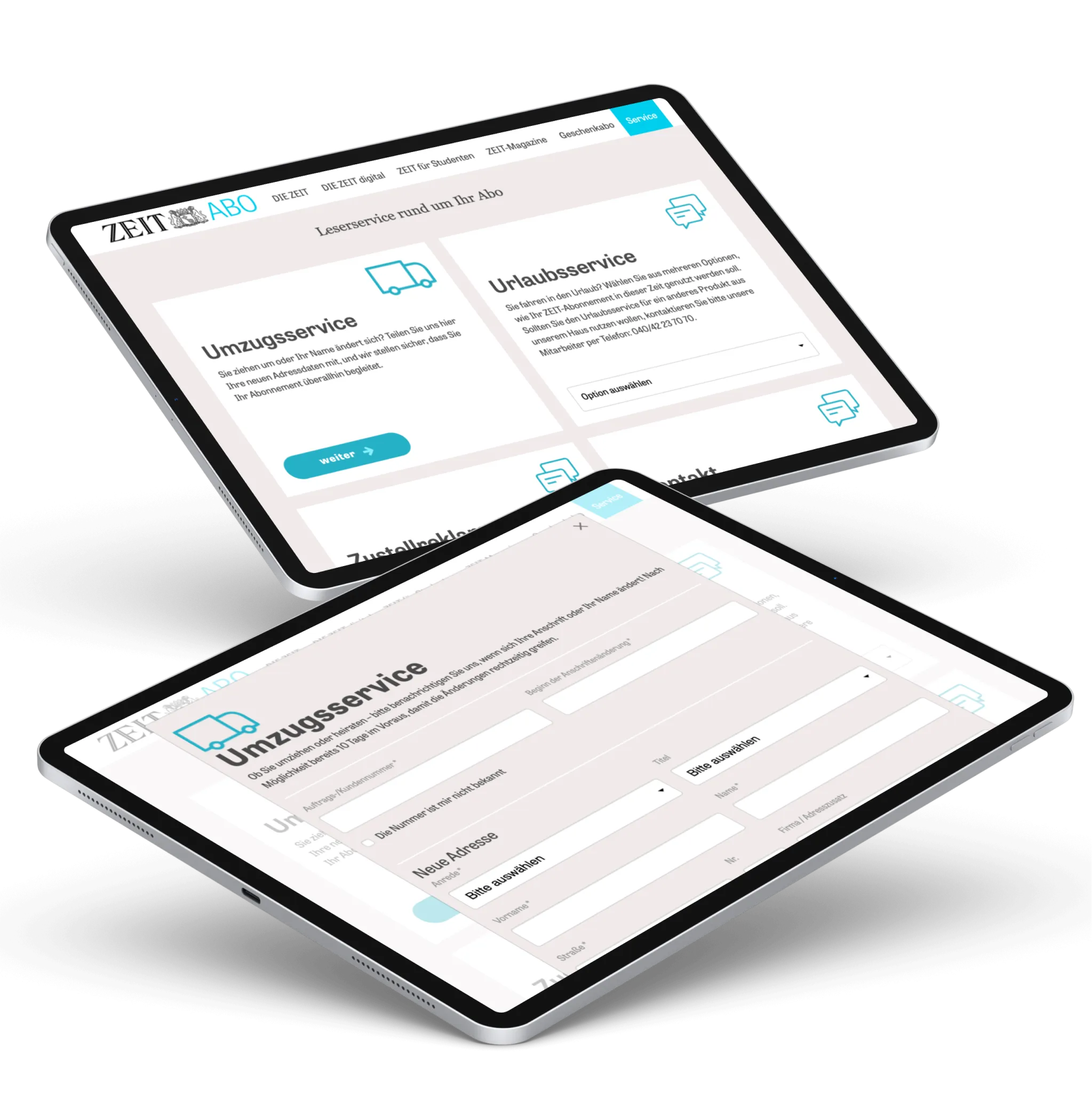 Ansicht des ZEIT Abo-Shops auf einem Tablet-Display