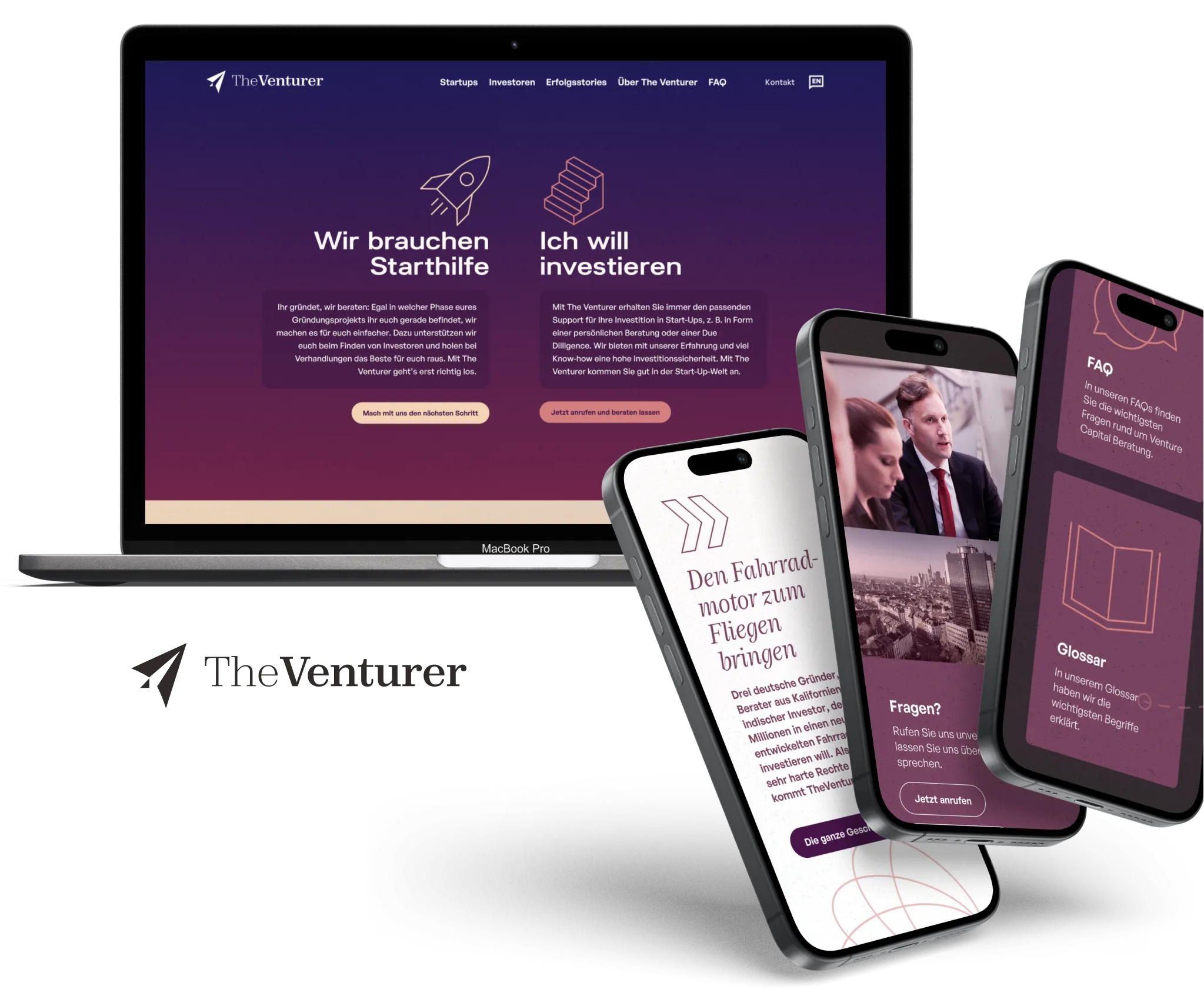 Mockups der The Venturer Website