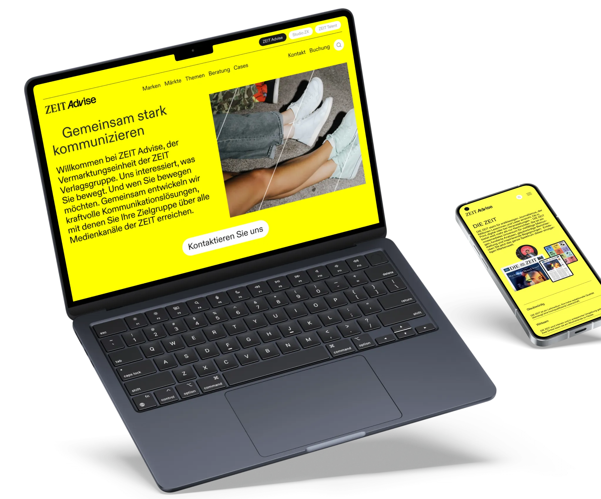 Ansicht der ZEIT Advise Website auf einem Laptop und einem Smartphone