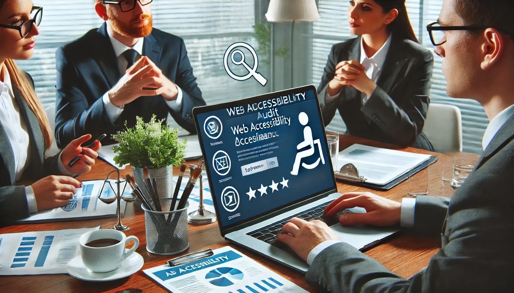 Ein Team bespricht die Umsetzung der BFSG-Richtlinien zur Barrierefreiheit für Websites.